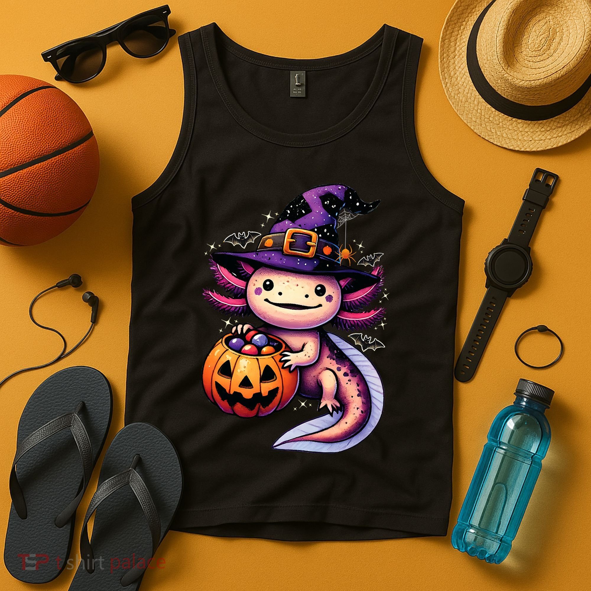 Sea Animal Lovers Axolotl Witch Hat Celebrating Halloween Tank Top