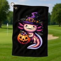 Sea Animal Lovers Axolotl Witch Hat Celebrating Halloween Golf Towel thumb 1