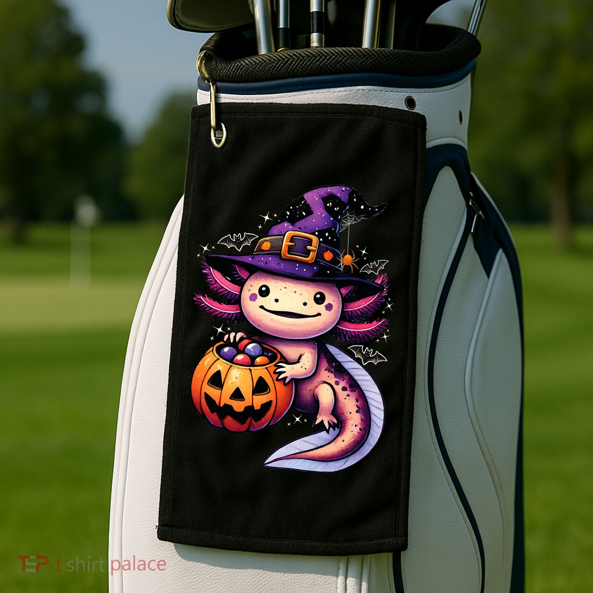Sea Animal Lovers Axolotl Witch Hat Celebrating Halloween Golf Towel