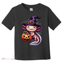 Sea Animal Lovers Axolotl Witch Hat Celebrating Halloween Toddler T-Shirt thumb 0