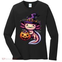 Sea Animal Lovers Axolotl Witch Hat Celebrating Halloween Women's Long Sleeve Shirt thumb 0