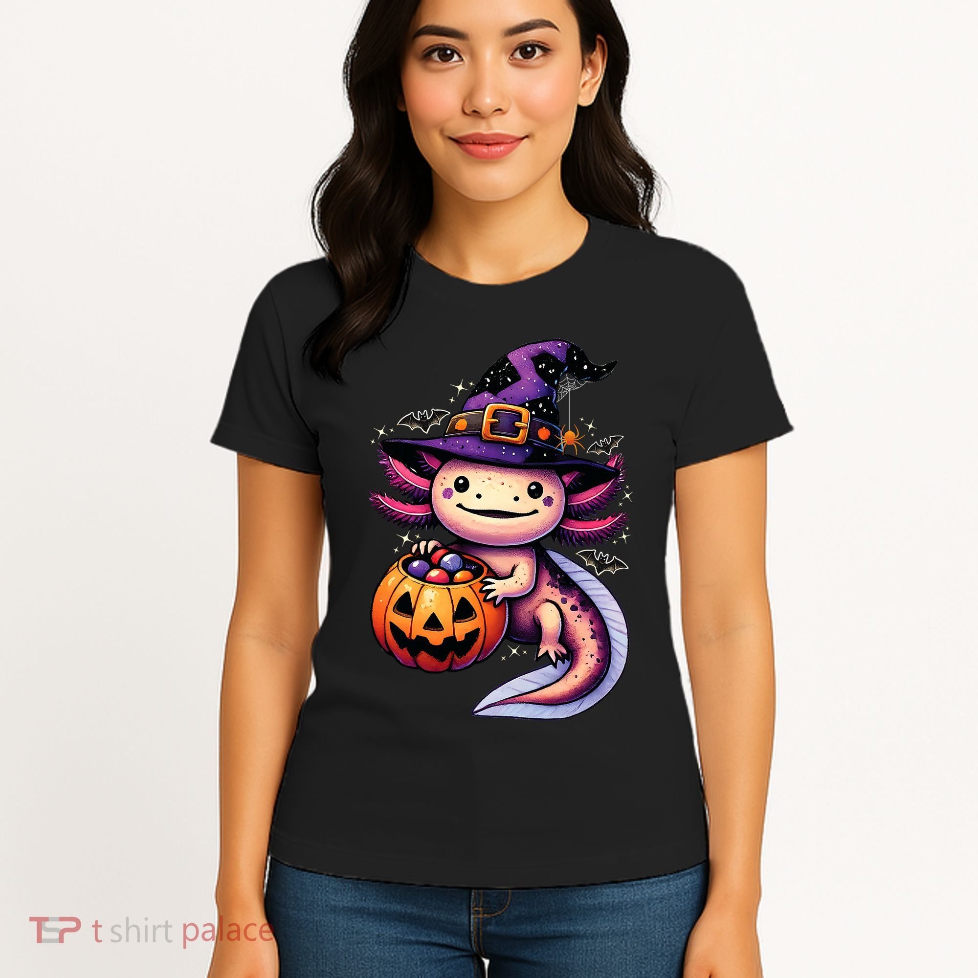 Sea Animal Lovers Axolotl Witch Hat Celebrating Halloween Women's T-Shirt