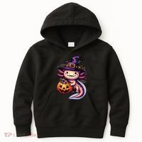 Sea Animal Lovers Axolotl Witch Hat Celebrating Halloween Kids Hoodie thumb 0