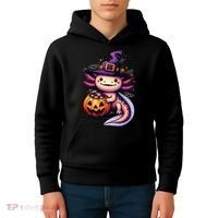 Sea Animal Lovers Axolotl Witch Hat Celebrating Halloween Kids Hoodie thumb 4