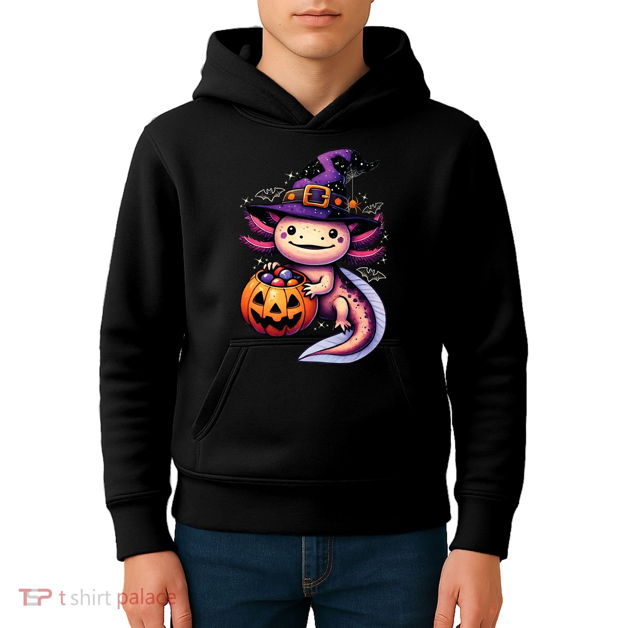 Sea Animal Lovers Axolotl Witch Hat Celebrating Halloween Kids Hoodie
