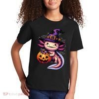 Sea Animal Lovers Axolotl Witch Hat Celebrating Halloween Kids T-Shirt thumb 2