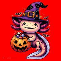 Sea Animal Lovers Axolotl Witch Hat Celebrating Halloween Santa Hat thumb 1