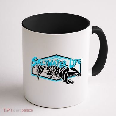 Saltwater Life Fish Skeleton Logo Coffee Mug back