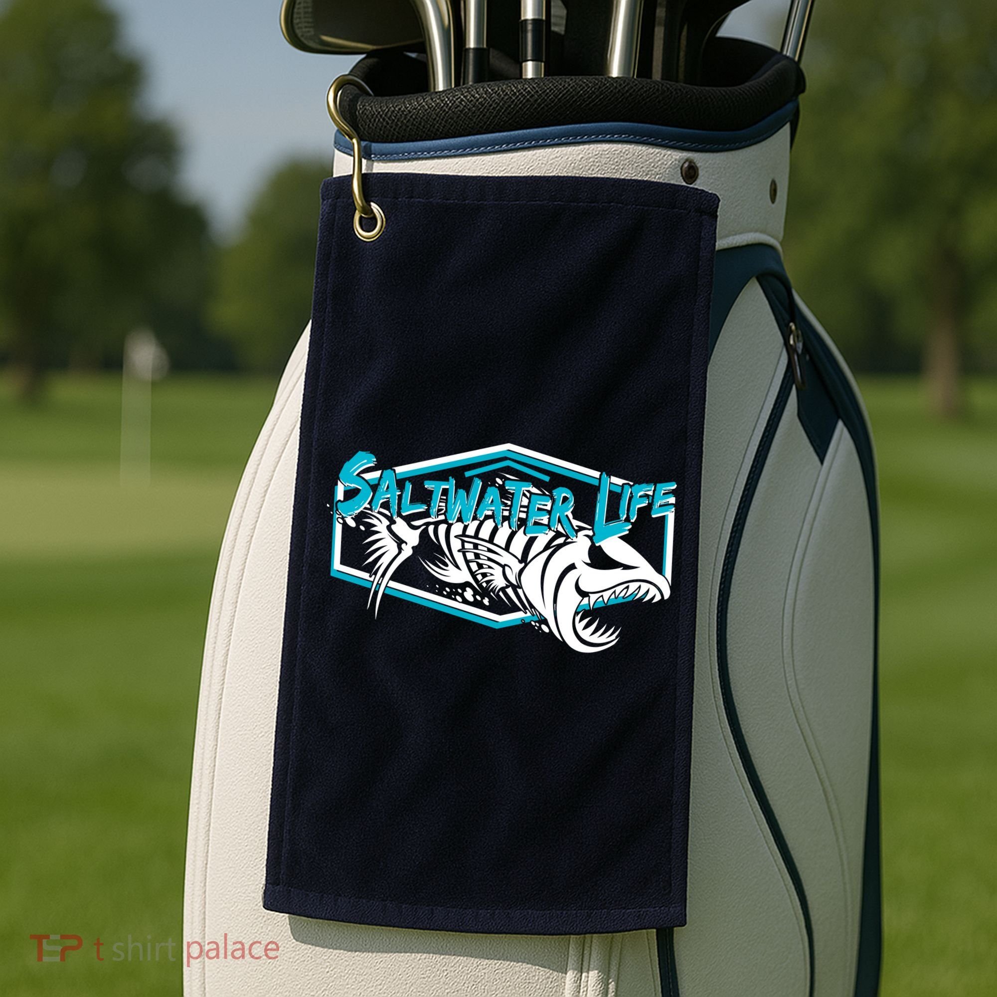 Saltwater Life Fish Skeleton Logo Golf Towel