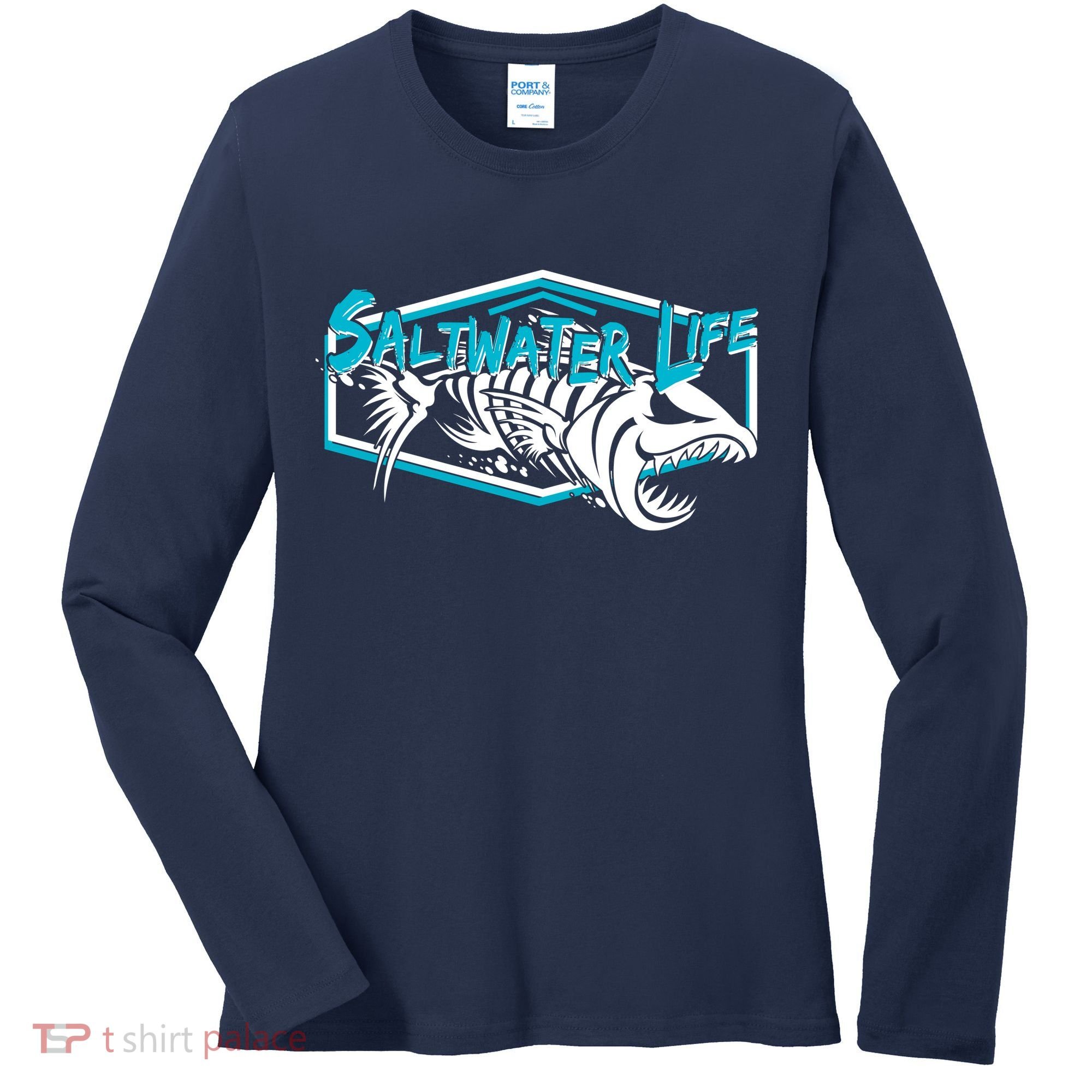 Saltwater Life Fish Skeleton Logo Women's Long Sleeve Shirt