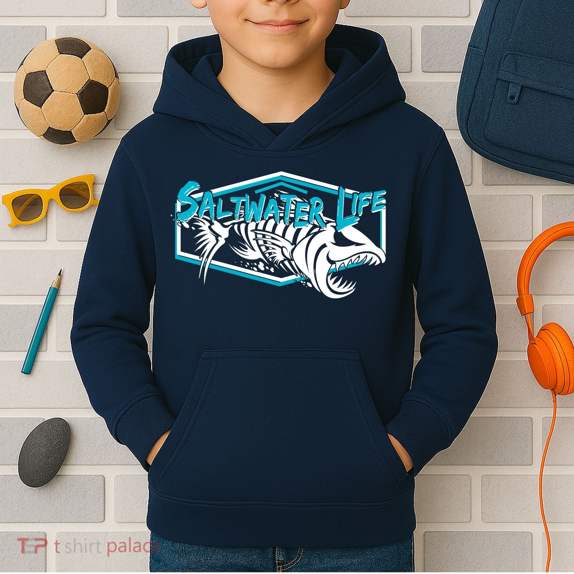 Saltwater Life Fish Skeleton Logo Kids Hoodie