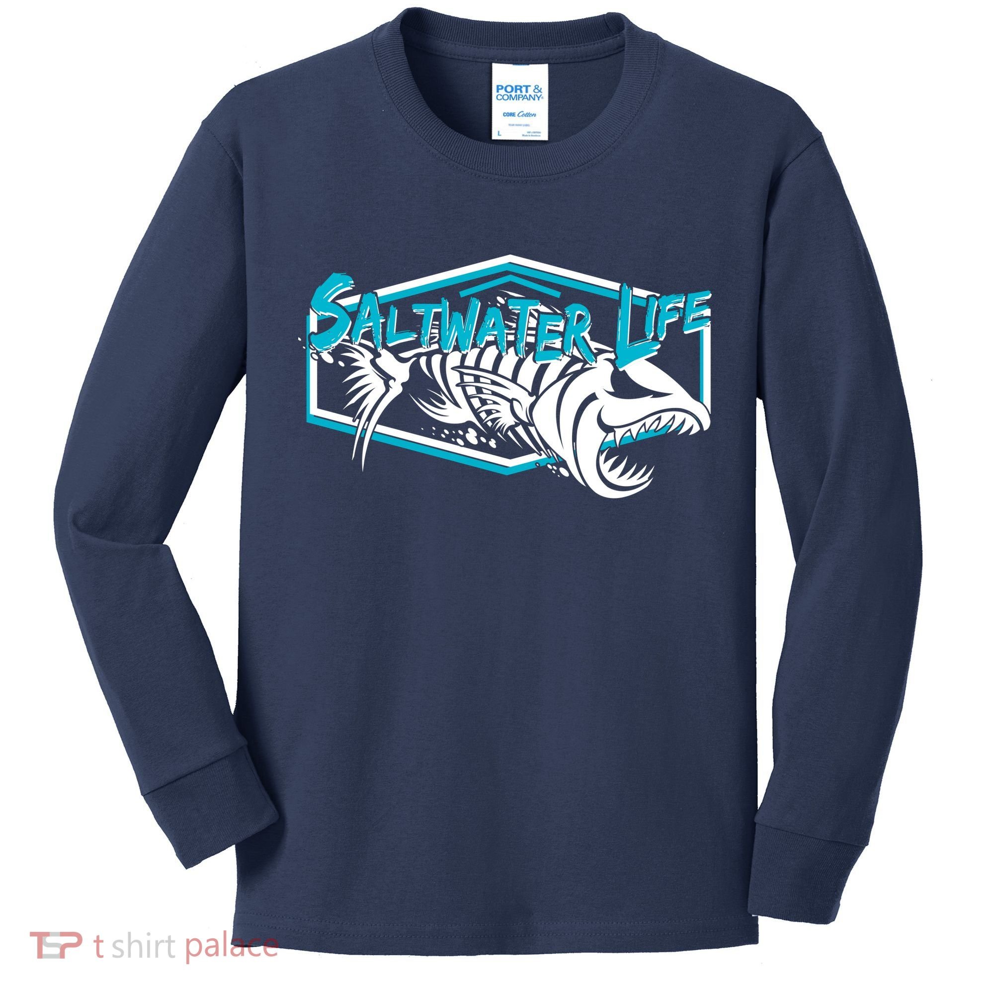 Saltwater Life Fish Skeleton Logo Kids Long Sleeve Shirt