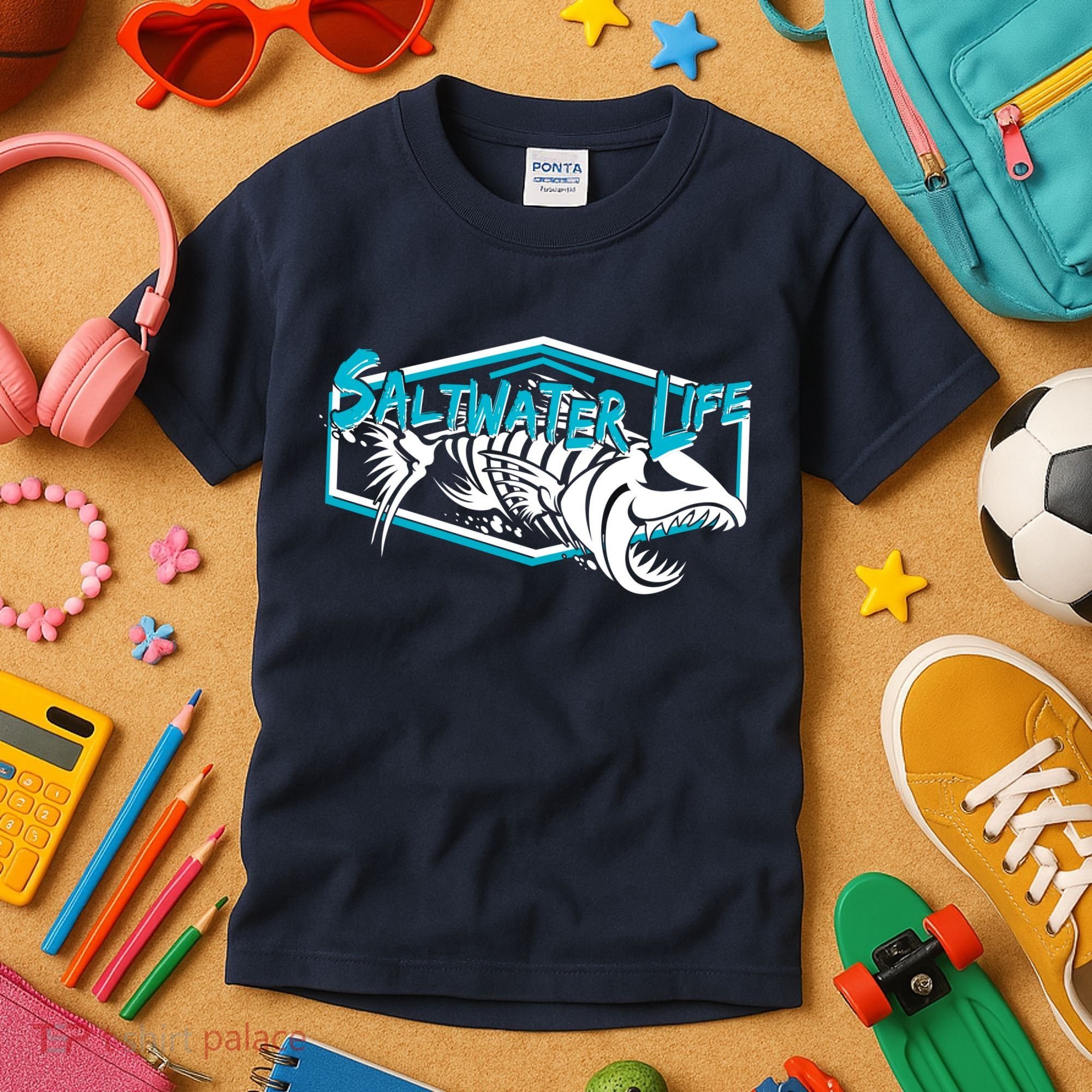 Saltwater Life Fish Skeleton Logo Kids T-Shirt
