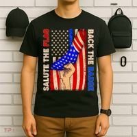 Salute The Flag Back The Badge American Thin Blue Line T-Shirt thumb 6