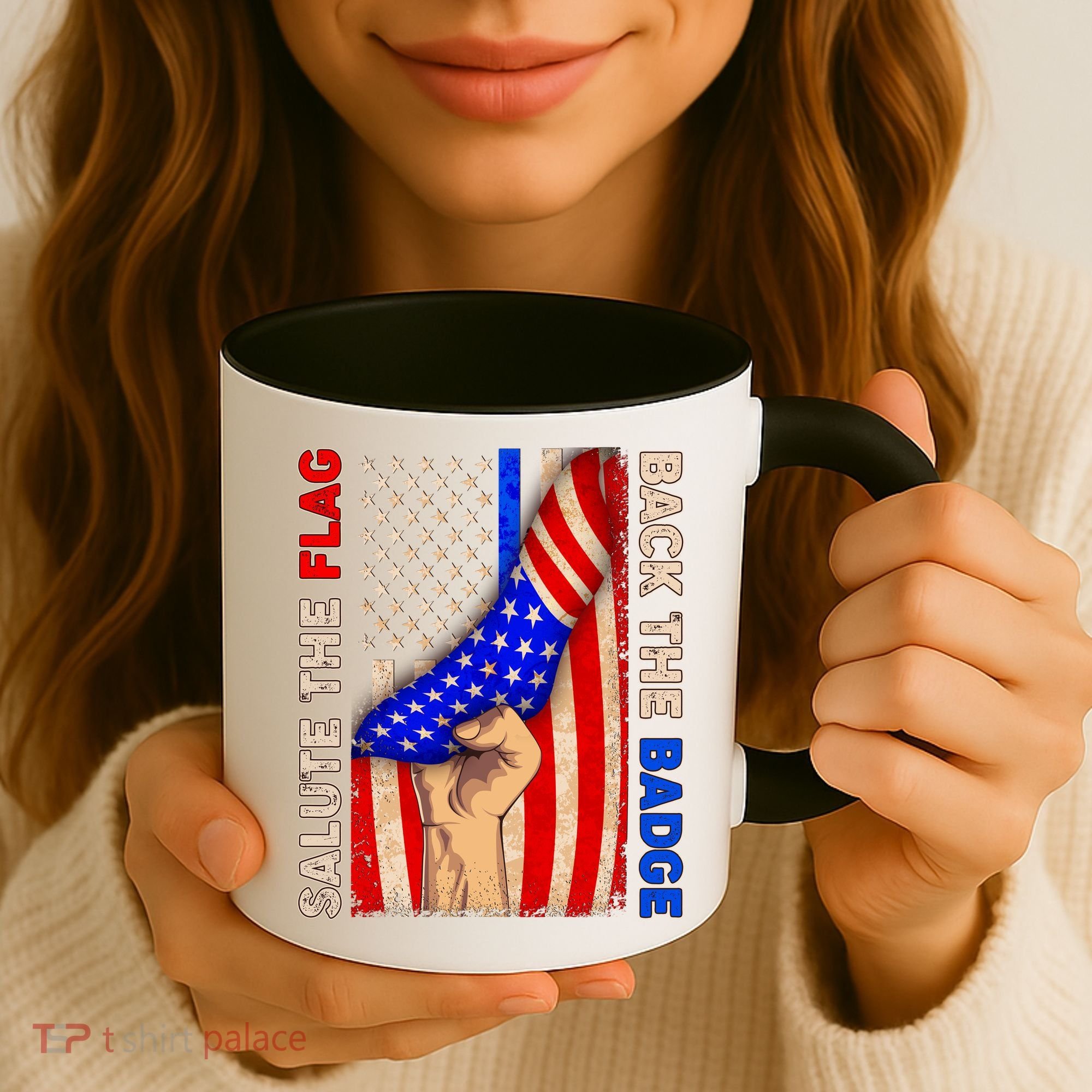 Salute The Flag Back The Badge American Thin Blue Line Coffee Mug