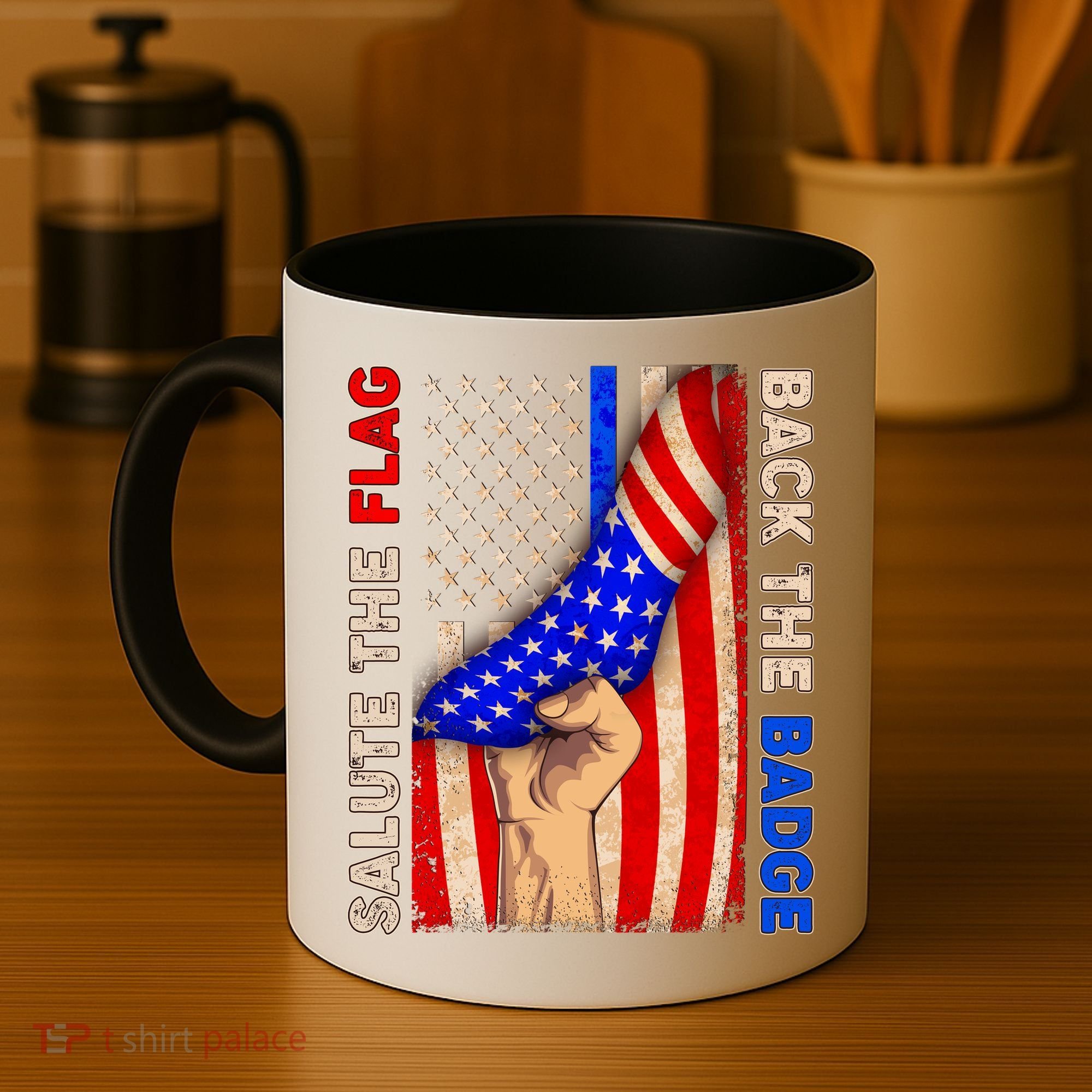 Salute The Flag Back The Badge American Thin Blue Line Coffee Mug