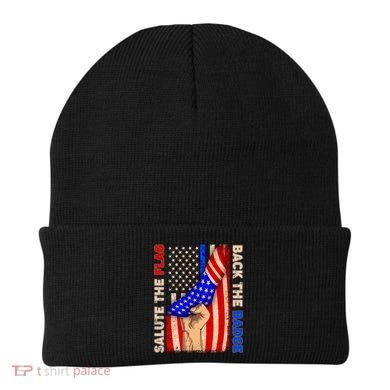 Salute The Flag Back The Badge American Thin Blue Line Beanie