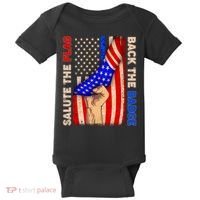Salute The Flag Back The Badge American Thin Blue Line Baby Bodysuit thumb 0