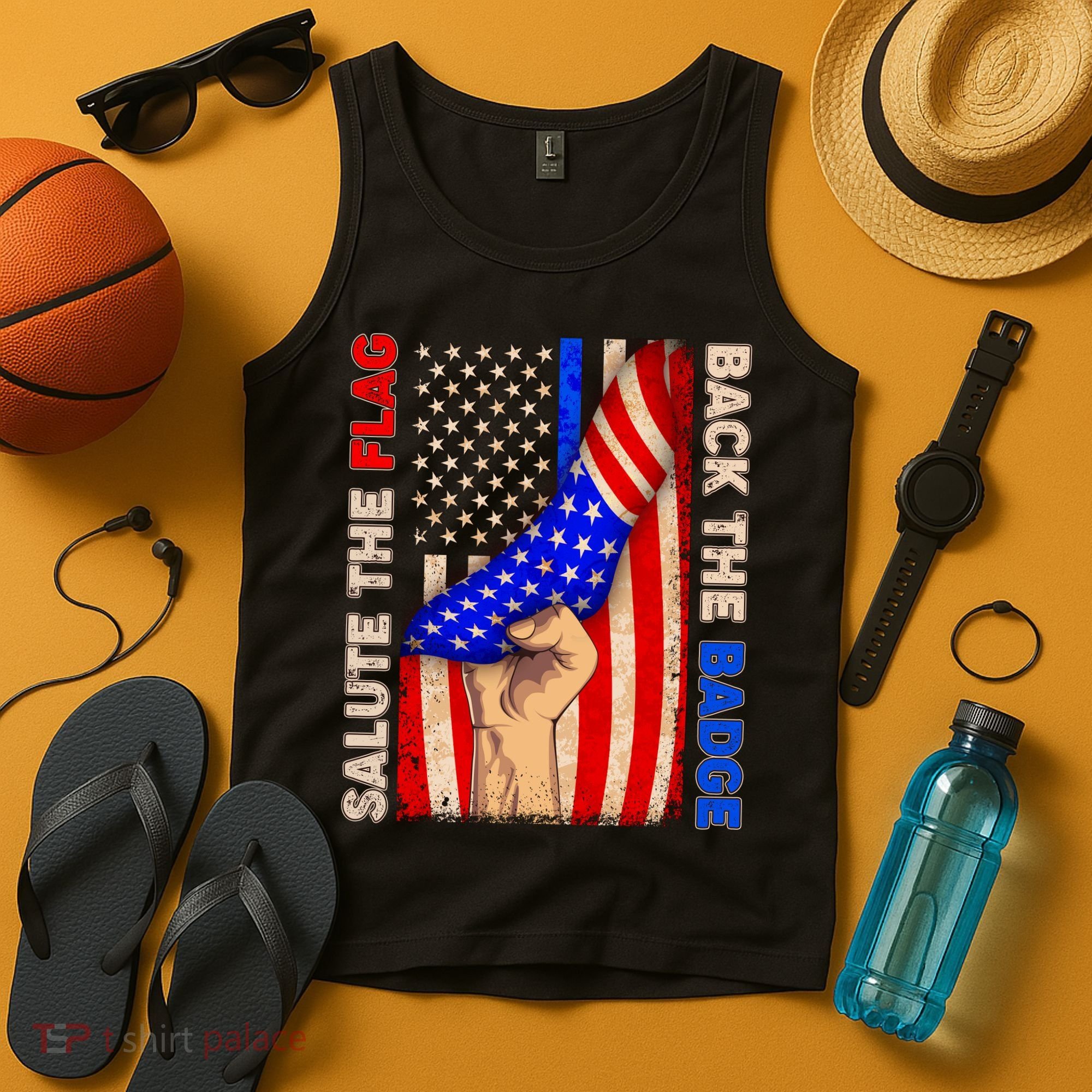 Salute The Flag Back The Badge American Thin Blue Line Tank Top