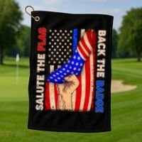 Salute The Flag Back The Badge American Thin Blue Line Golf Towel thumb 1