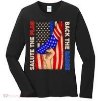 Salute The Flag Back The Badge American Thin Blue Line Women's Long Sleeve Shirt thumb 0