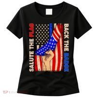 Salute The Flag Back The Badge American Thin Blue Line Women's T-Shirt thumb 0