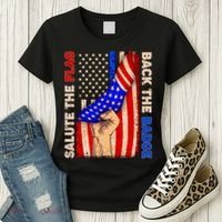 Salute The Flag Back The Badge American Thin Blue Line Women's T-Shirt thumb 3