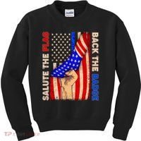 Salute The Flag Back The Badge American Thin Blue Line Kids Sweatshirt thumb 0