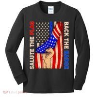 Salute The Flag Back The Badge American Thin Blue Line Kids Long Sleeve Shirt thumb 0