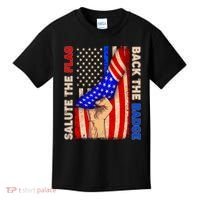 Salute The Flag Back The Badge American Thin Blue Line Kids T-Shirt thumb 0