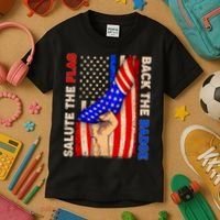 Salute The Flag Back The Badge American Thin Blue Line Kids T-Shirt thumb 3