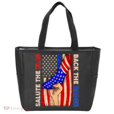 Salute The Flag Back The Badge American Thin Blue Line Tote Bag