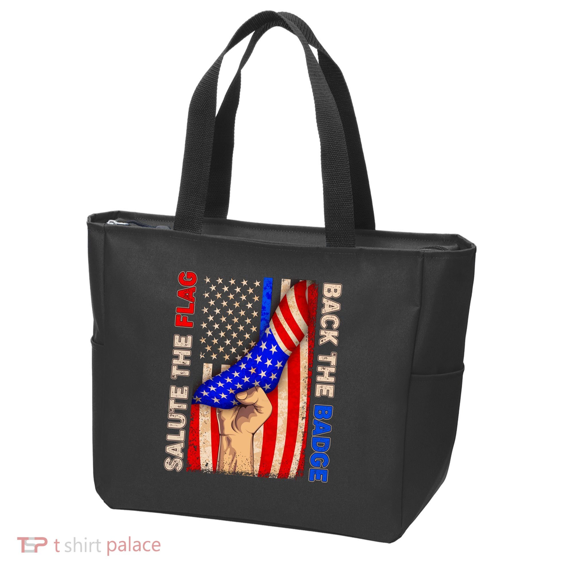 Salute The Flag Back The Badge American Thin Blue Line Tote Bag