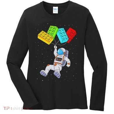 Space Astronaut Master Builder Building Blocks Women's Long Sleeve Shirt