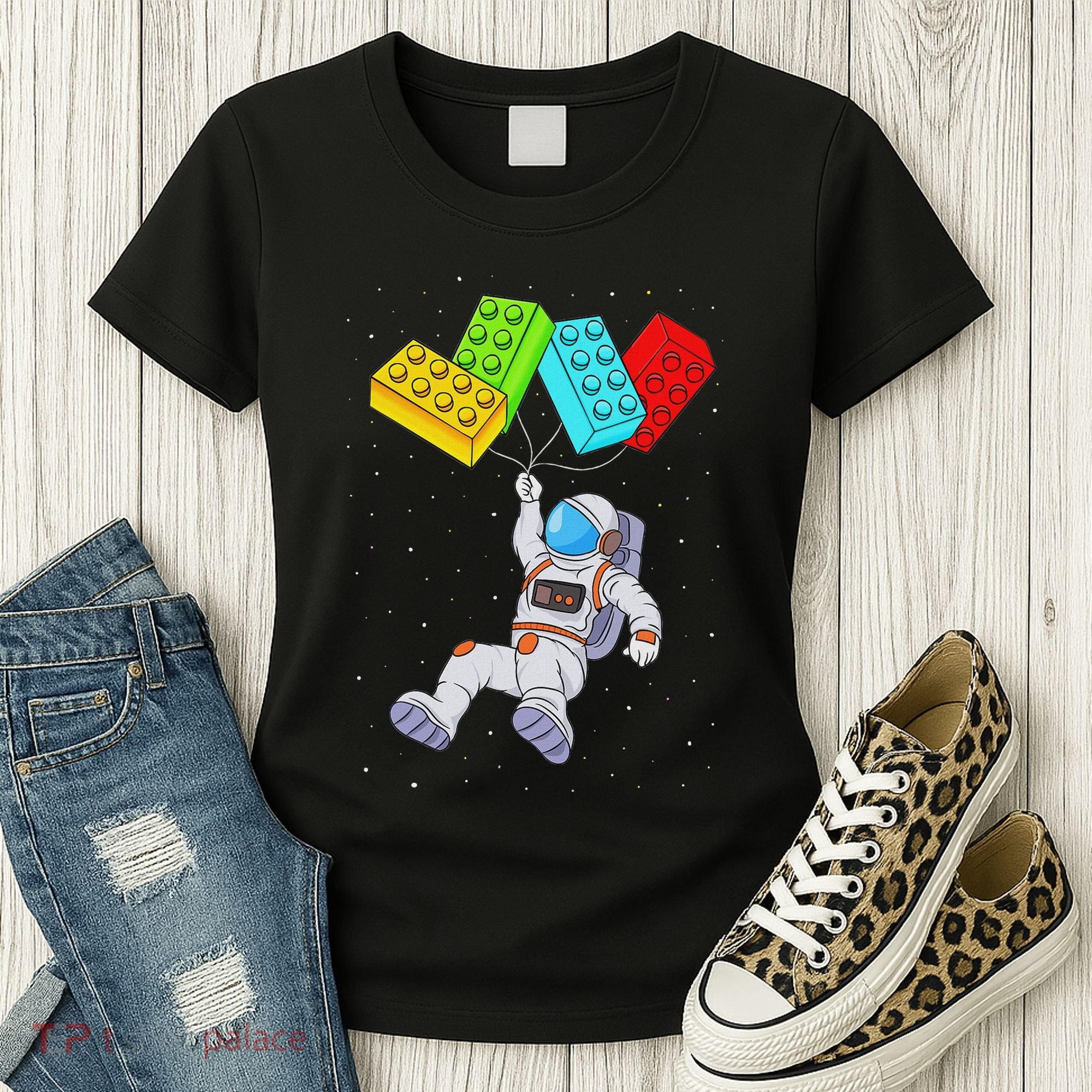 Space Astronaut Master Builder Building Blocks Women's T-Shirt