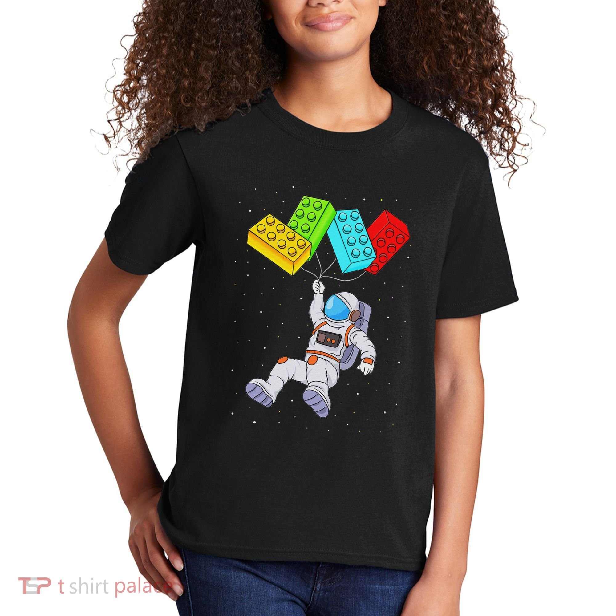 Space Astronaut Master Builder Building Blocks Kids T-Shirt