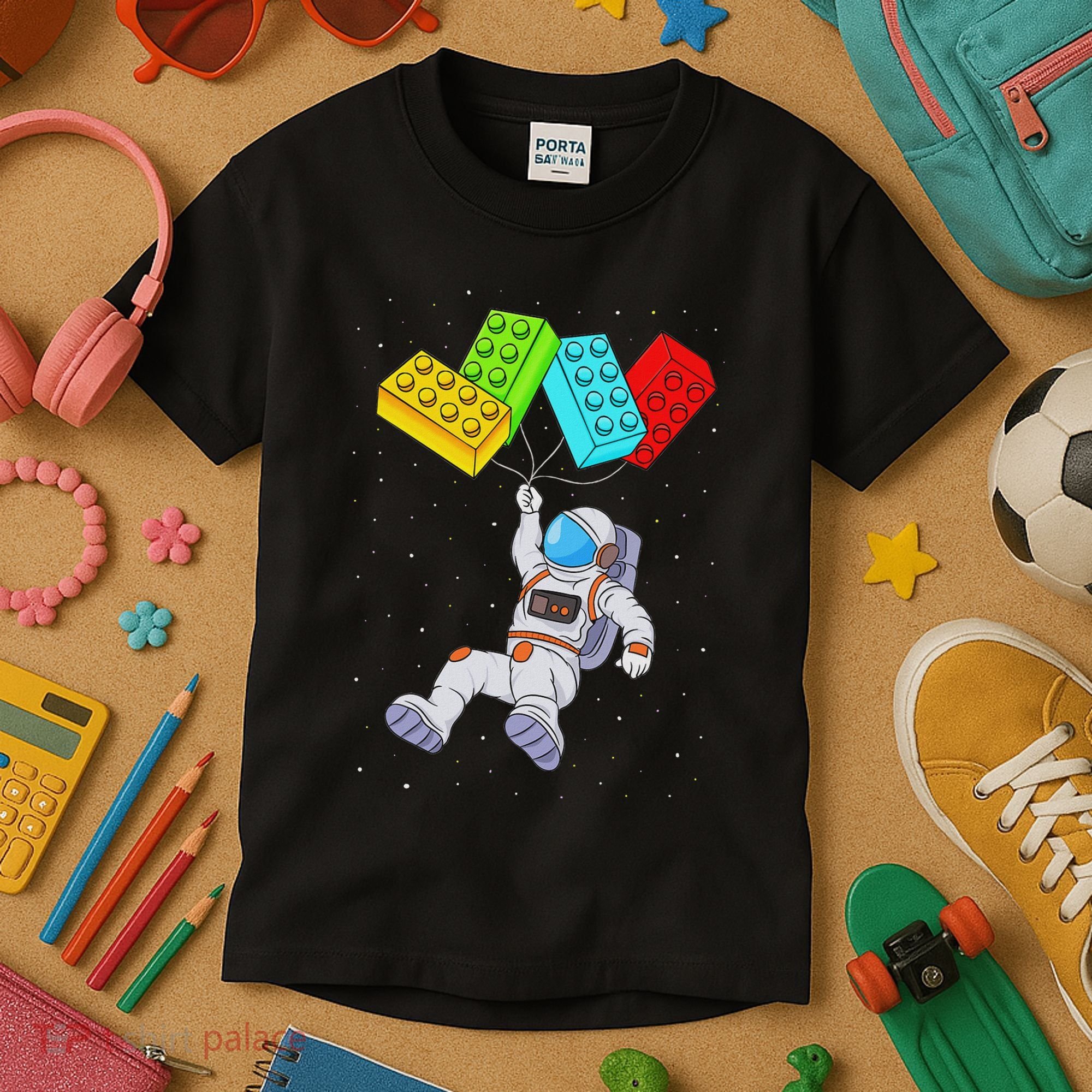 Space Astronaut Master Builder Building Blocks Kids T-Shirt