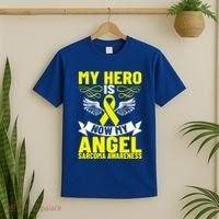 Sarcoma Awareness My Hero Is Now My Angel Sarcoma Cancer Meaningful Gift T-Shirt thumb 2
