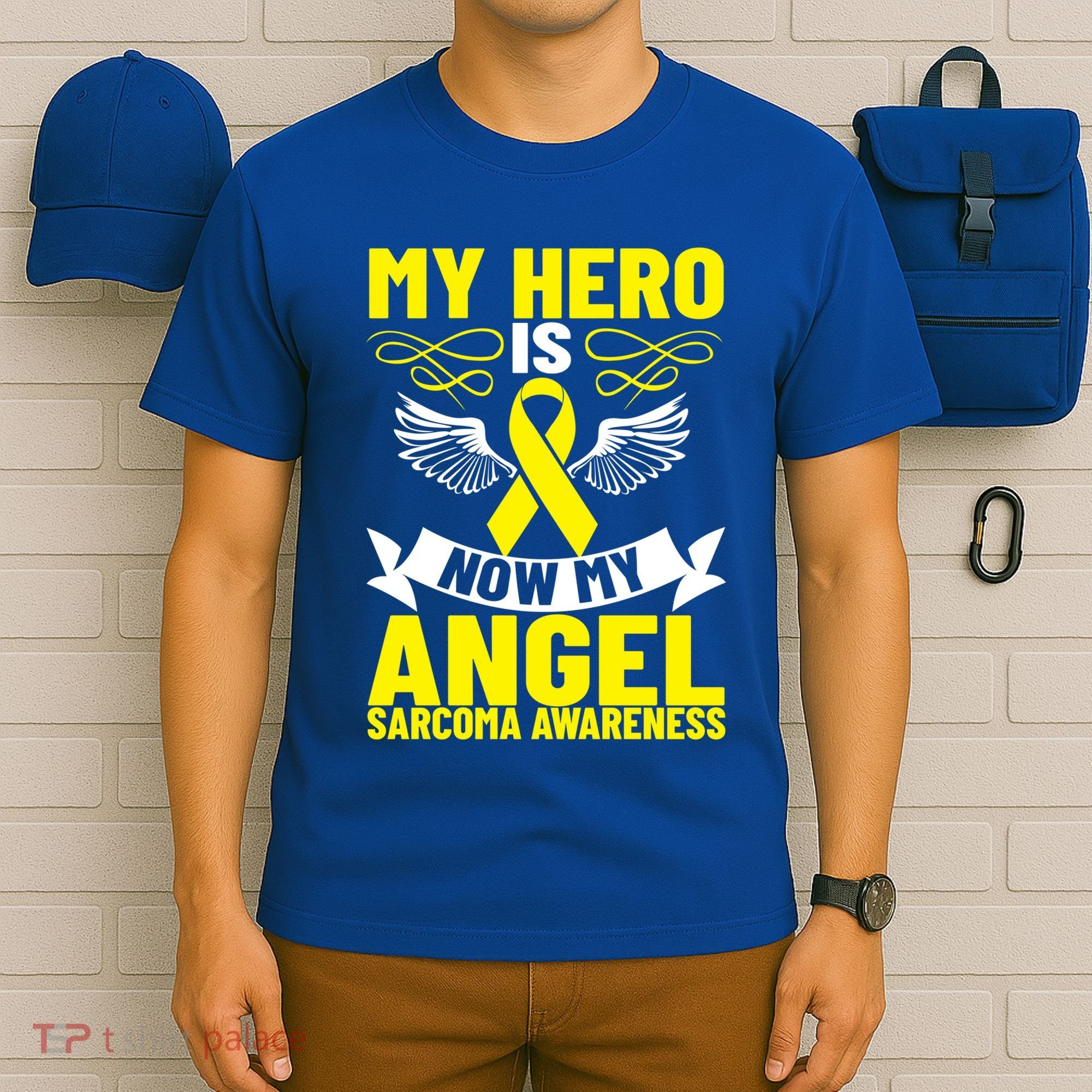 Sarcoma Awareness My Hero Is Now My Angel Sarcoma Cancer Meaningful Gift T-Shirt