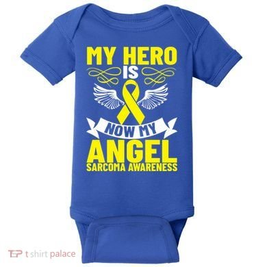 Sarcoma Awareness My Hero Is Now My Angel Sarcoma Cancer Meaningful Gift Baby Bodysuit