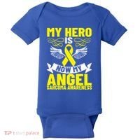 Sarcoma Awareness My Hero Is Now My Angel Sarcoma Cancer Meaningful Gift Baby Bodysuit thumb 0