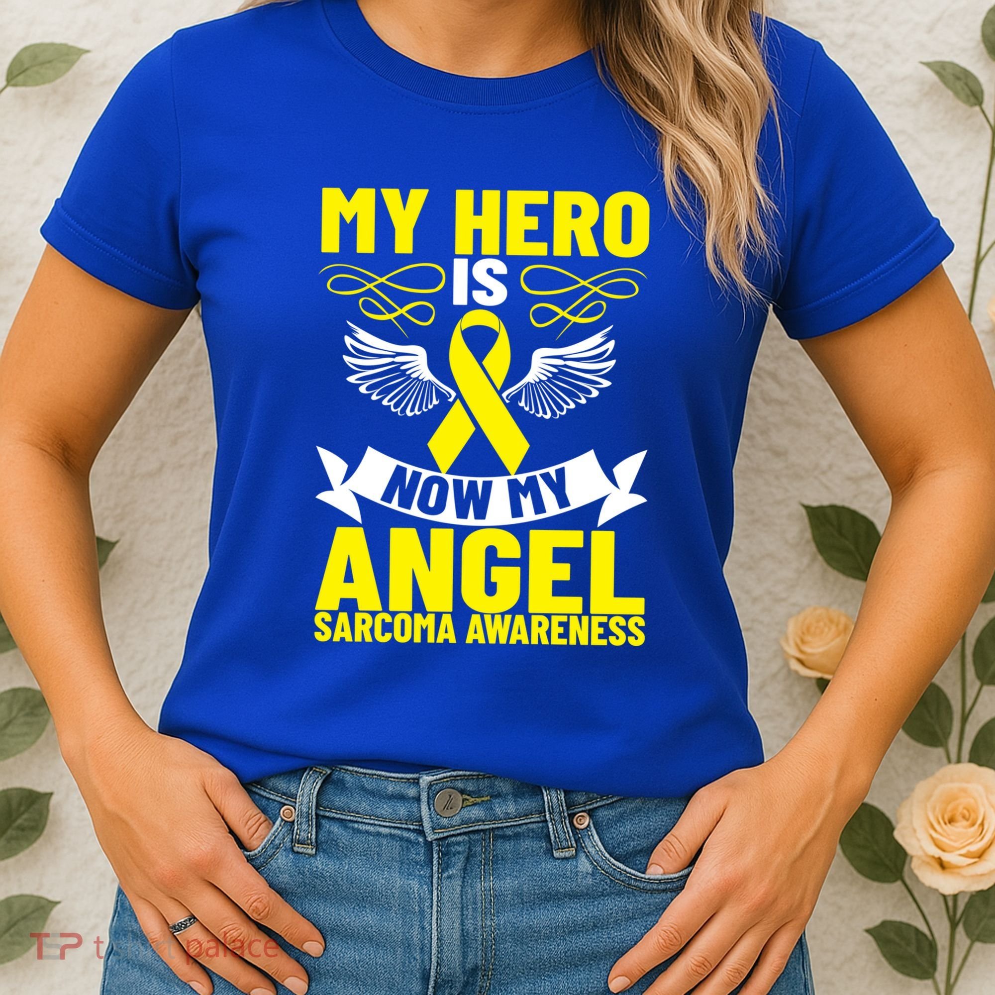 Sarcoma Awareness My Hero Is Now My Angel Sarcoma Cancer Meaningful Gift Women's T-Shirt