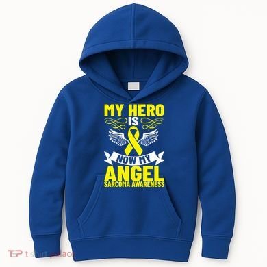 Sarcoma Awareness My Hero Is Now My Angel Sarcoma Cancer Meaningful Gift Kids Hoodie