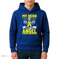 Sarcoma Awareness My Hero Is Now My Angel Sarcoma Cancer Meaningful Gift Kids Hoodie thumb 4