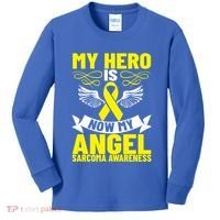 Sarcoma Awareness My Hero Is Now My Angel Sarcoma Cancer Meaningful Gift Kids Long Sleeve Shirt thumb 0