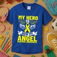 Sarcoma Awareness My Hero Is Now My Angel Sarcoma Cancer Meaningful Gift Kids T-Shirt thumb 3