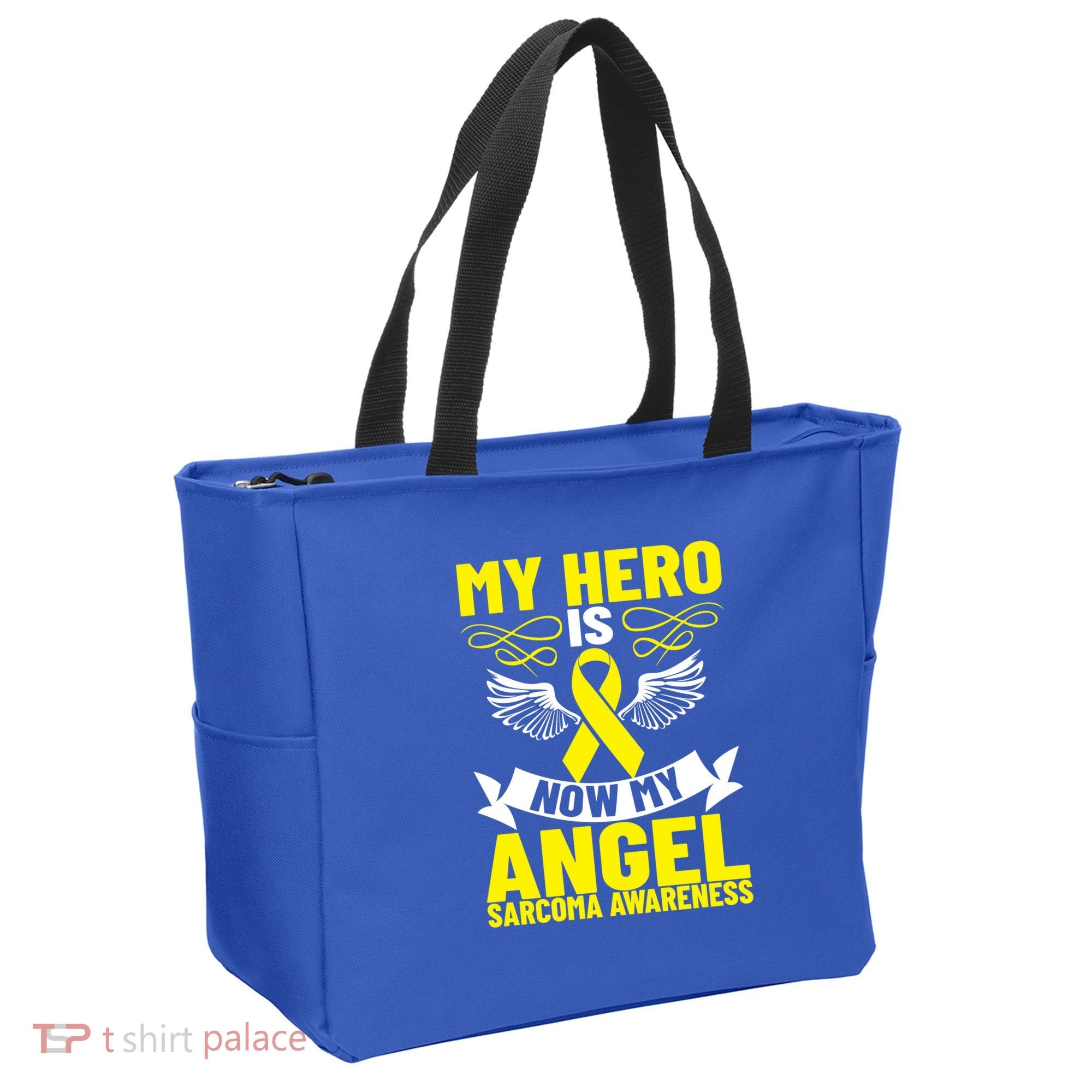 Sarcoma Awareness My Hero Is Now My Angel Sarcoma Cancer Meaningful Gift Tote Bag