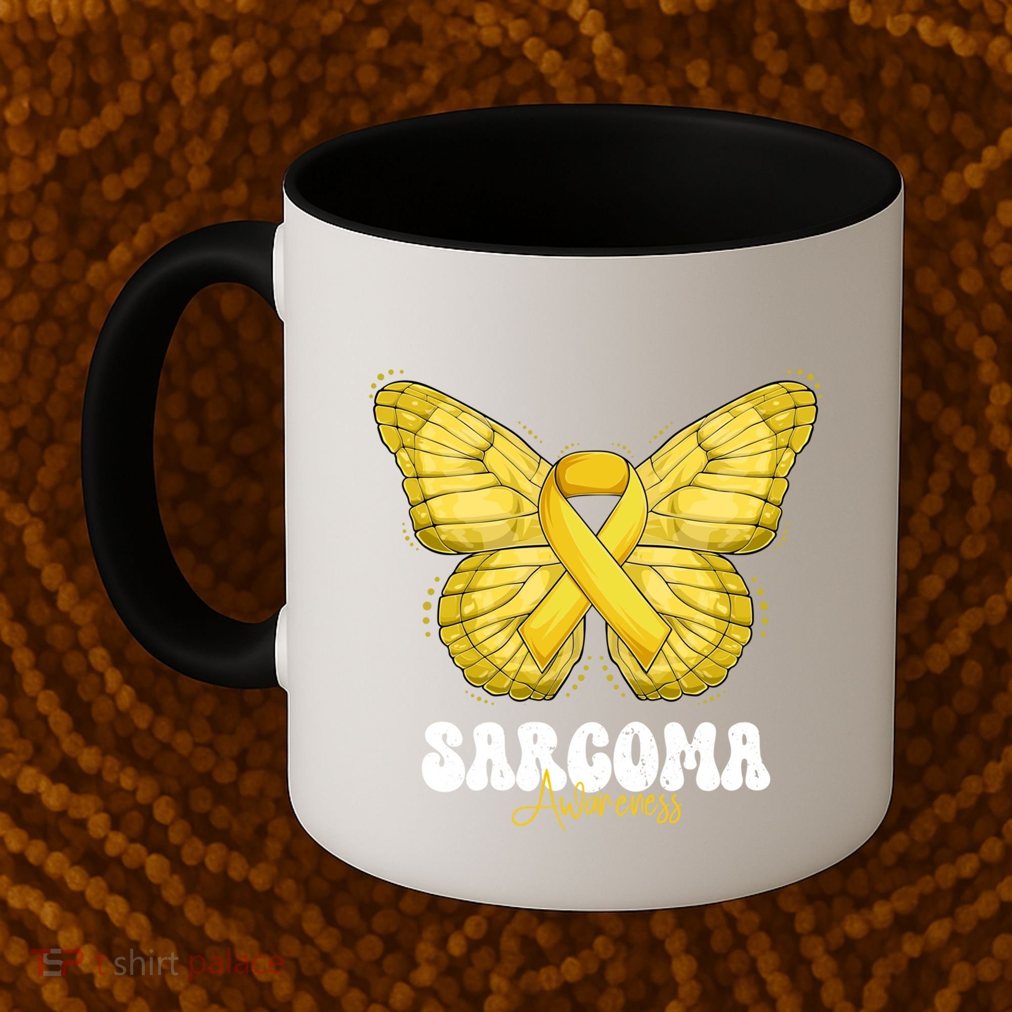 Sarcoma Awareness Month Yellow Ribbon Butterfly Gift Coffee Mug