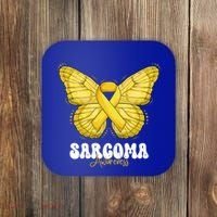 Sarcoma Awareness Month Yellow Ribbon Butterfly Gift Coaster thumb 0
