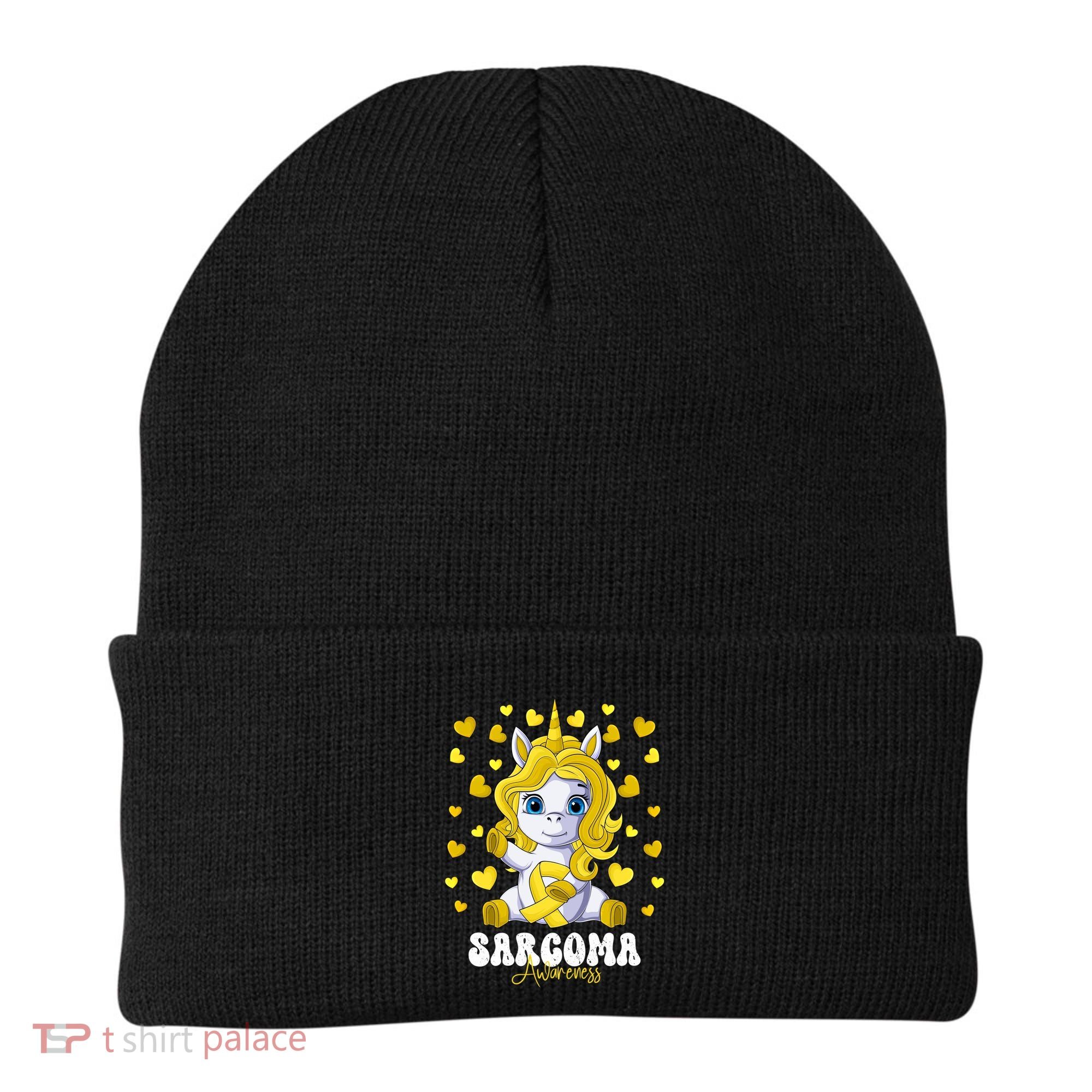 Sarcoma Awareness Month Yellow Ribbon Unicorn Great Gift Beanie